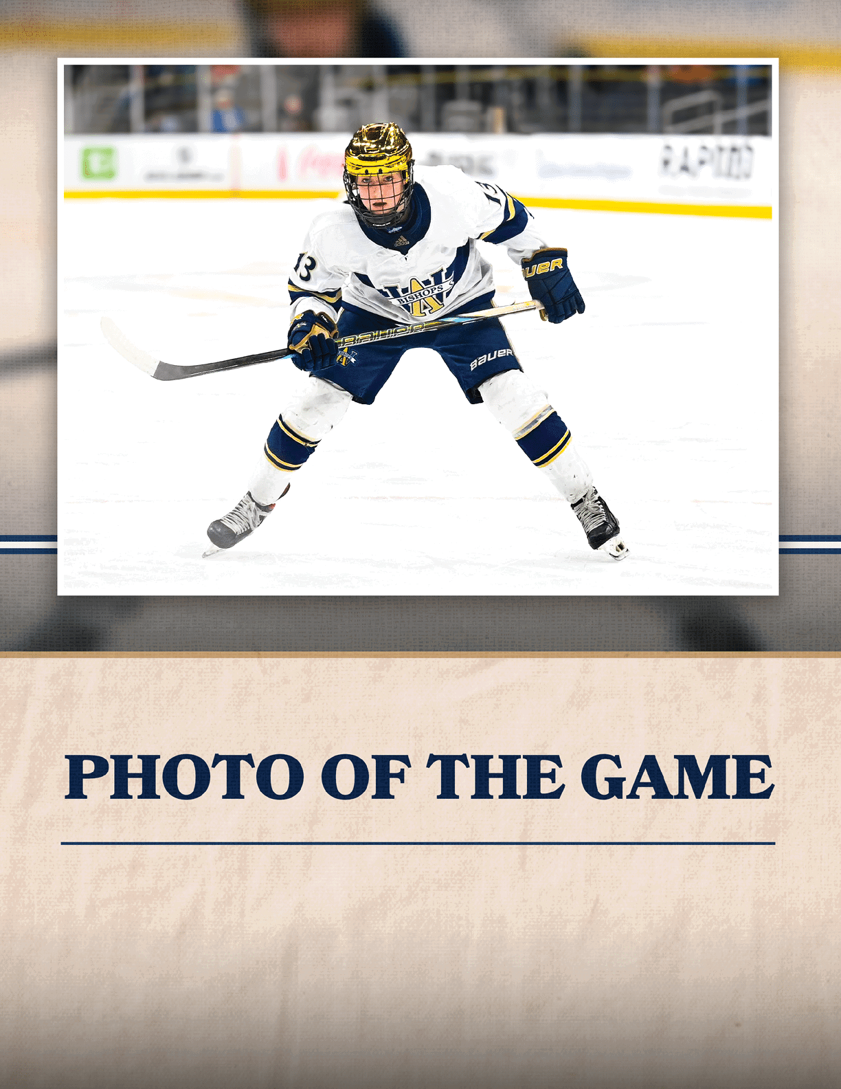 A hockey player in a blue and white uniform is holding a stick and getting ready to shoot the puck. AI generated content