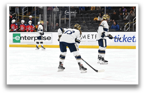 A group of hockey players on the ice, some of them holding their sticks. AI generated content