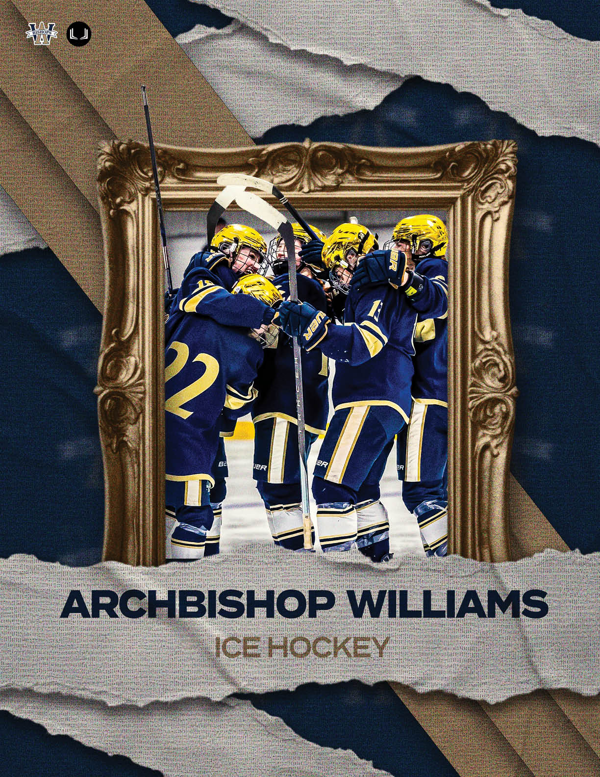A group of ice hockey players from Archbishop Williams are shown in a photo. AI generated content