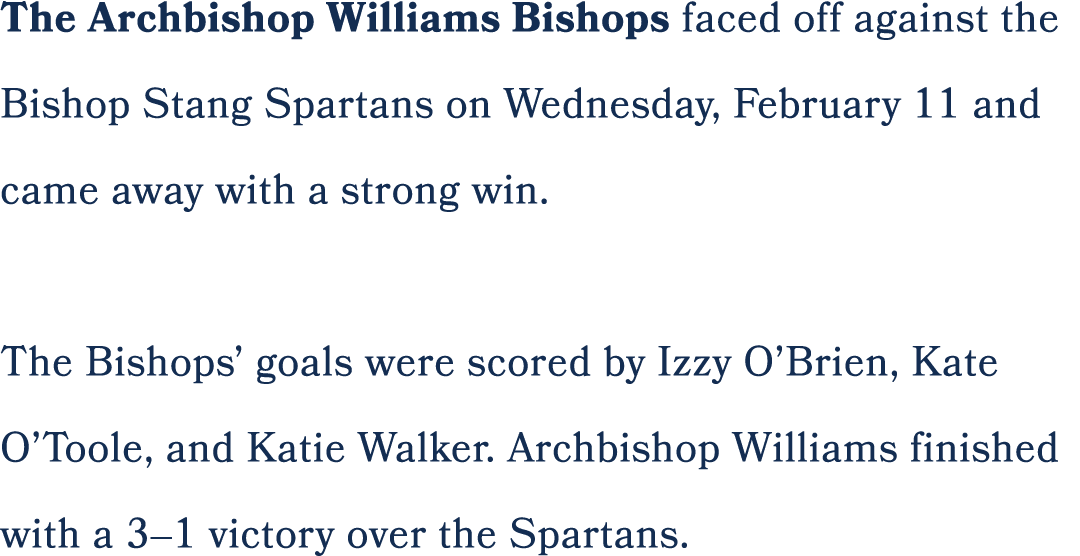 The Archbishop Williams Bishops faced off against the Bishop Stang Spartans on Wednesday, February 11 and came away w...