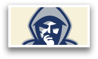 A logo with a hooded figure, possibly a monk, wearing a blue and gray outfit. AI generated content