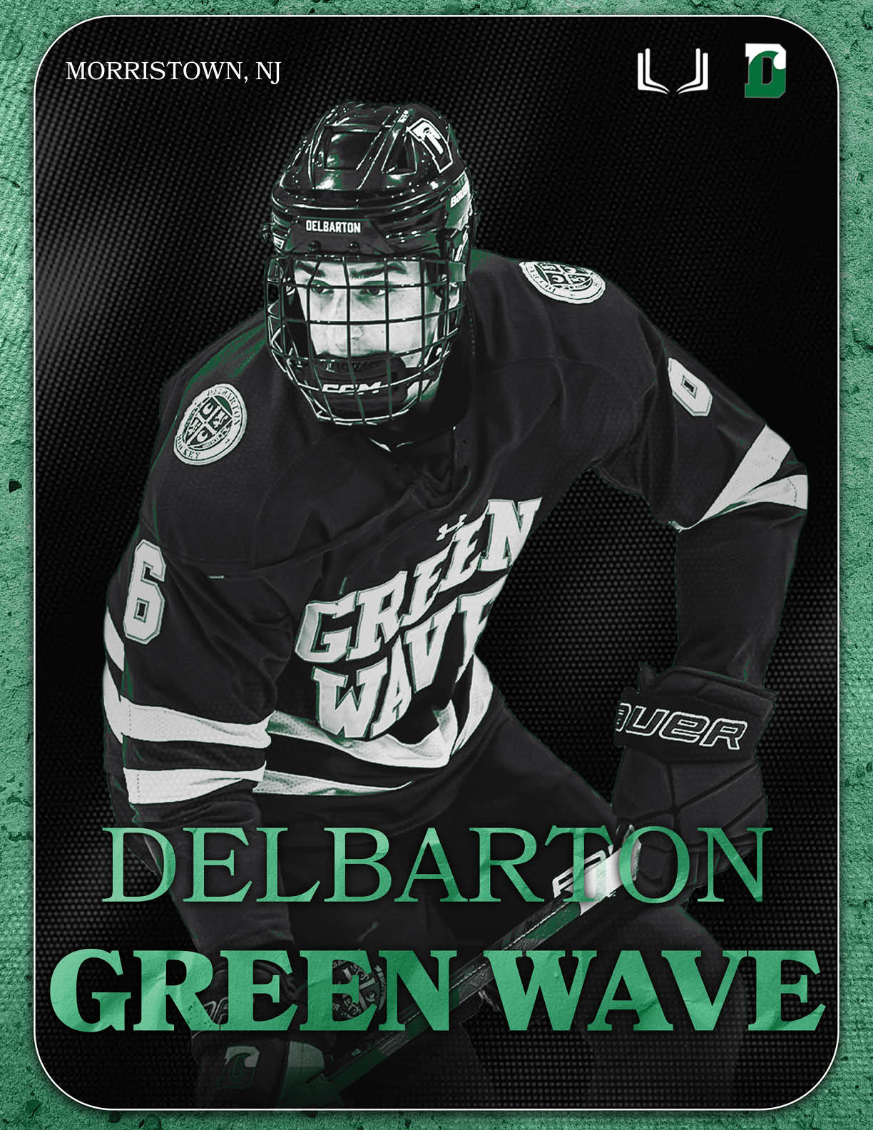A hockey player wearing a green jersey with the number 6 on it. AI generated content