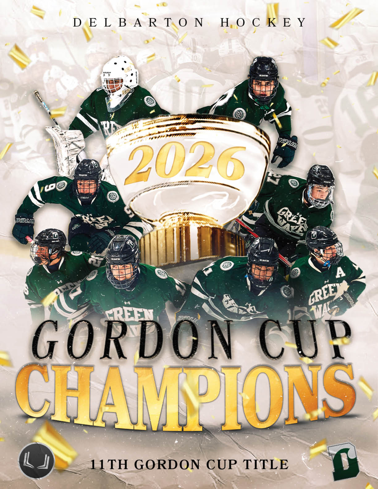 A group of hockey players are shown on a poster for the 2026 Gordon Cup Championships. AI generated content