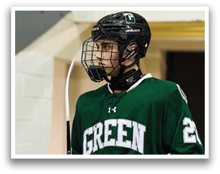 A hockey player wearing a green jersey with the number 22 on it. AI generated content