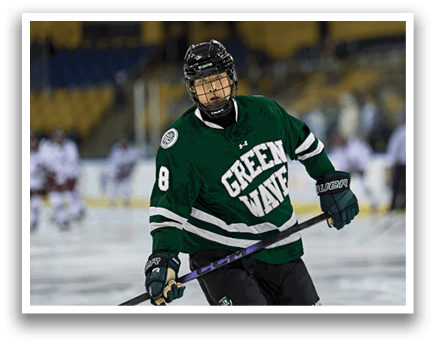 A hockey player wearing a green jersey with the number 8 on it. AI generated content