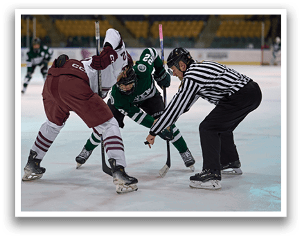 A group of hockey players on the ice, with one player holding a stick and another holding a puck. AI generated content