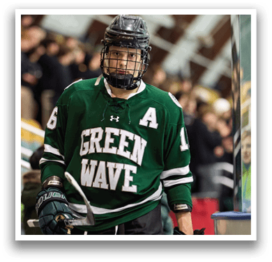A hockey player wearing a green jersey with the number 6 on it. AI generated content