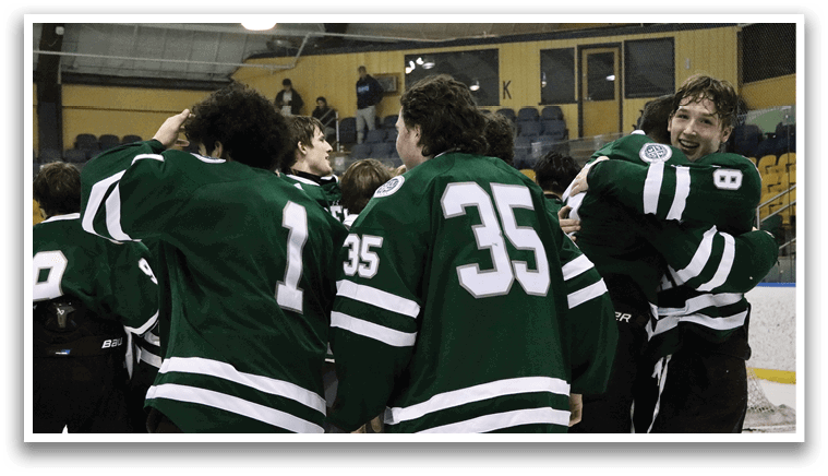 A group of hockey players hugging each other on the ice. AI generated content