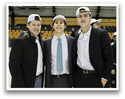 Three young men wearing suits and hats pose for a picture. AI generated content