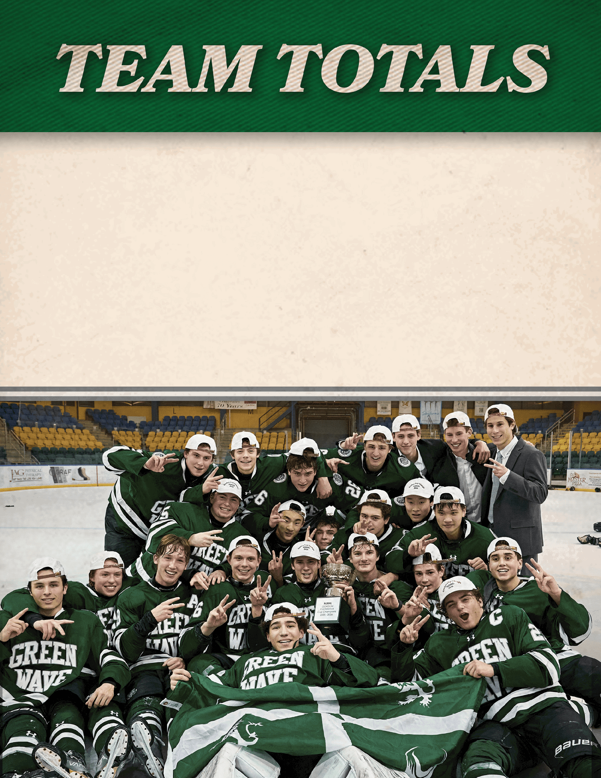 A group of hockey players from the Green Wave team pose for a photo. AI generated content