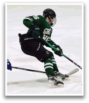 A hockey player in a green jersey is skating on the ice, holding a hockey stick. AI generated content