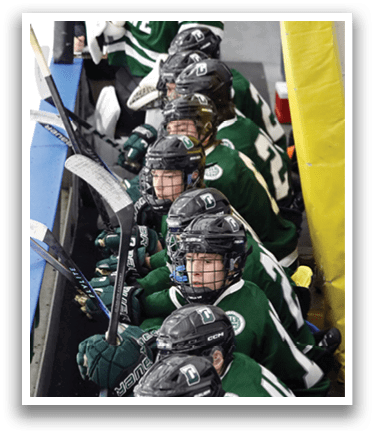 A group of hockey players sitting on a bench. AI generated content