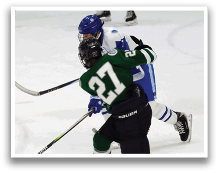 Two hockey players are fighting for control of the puck. AI generated content