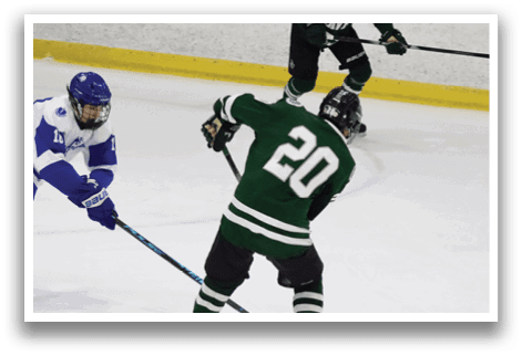 Two hockey players on the ice, one with the number 20 on his jersey. AI generated content