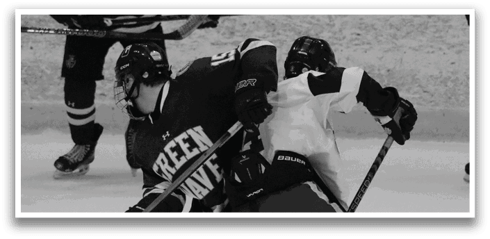A group of hockey players on the ice, with one player falling to the ground. AI generated content