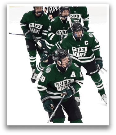 A group of hockey players wearing green jerseys are on the ice, celebrating a goal. AI generated content