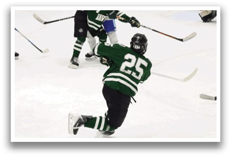 A hockey player wearing a green jersey with the number 25 is running on the ice. AI generated content