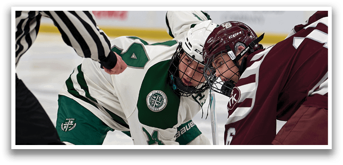 Two hockey players are fighting for control of the puck. AI generated content