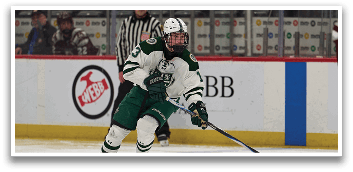 A hockey player in a green and white uniform is skating on the ice with a hockey stick. AI generated content