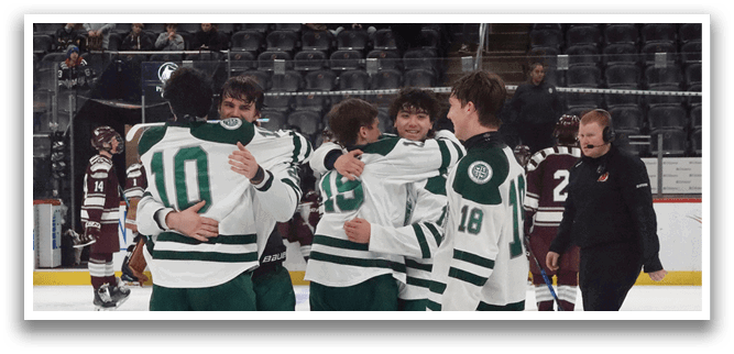 A group of hockey players hugging each other on the ice. AI generated content