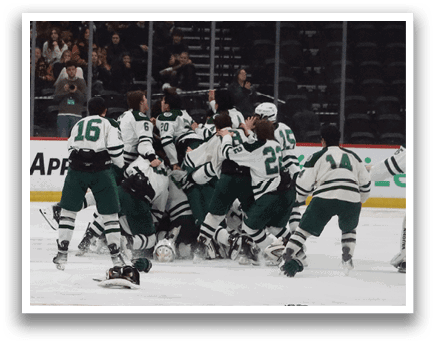 A group of hockey players are hugging each other on the ice. AI generated content