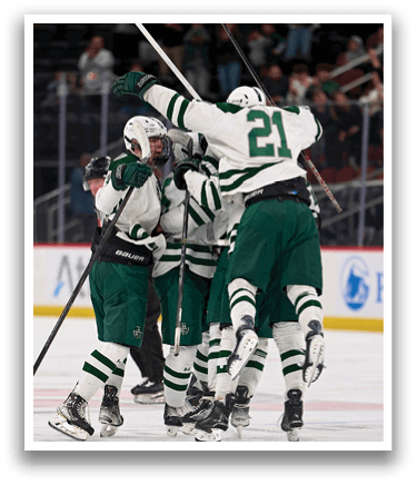 A group of hockey players celebrating a goal. AI generated content