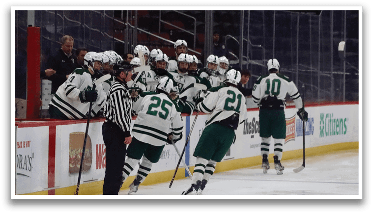 A group of hockey players celebrating a goal. AI generated content