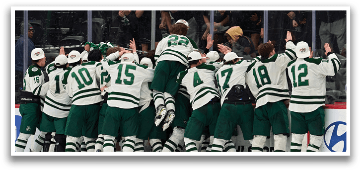 A group of hockey players celebrating a victory on the ice. AI generated content