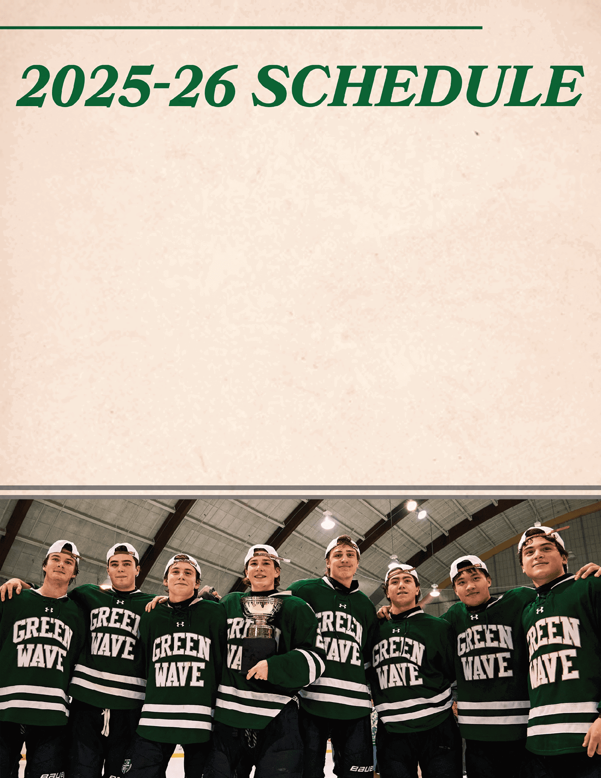 A group of hockey players wearing green jerseys pose for a photo. AI generated content