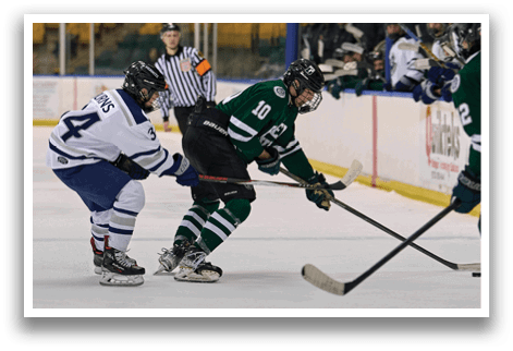 A group of hockey players on the ice, one of them is about to shoot the puck. AI generated content