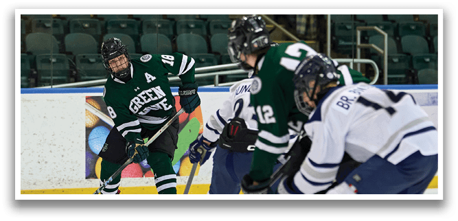Three hockey players on ice, one with the number 21 on his jersey. AI generated content