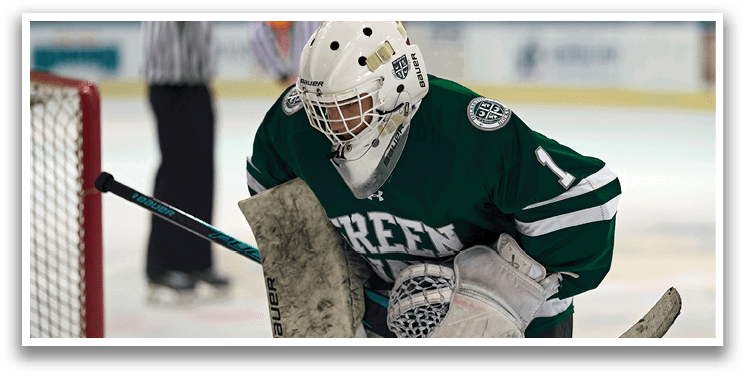 A hockey player wearing a green jersey with the number 1 on it. AI generated content