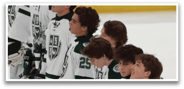 A group of hockey players standing on the ice, holding their sticks. AI generated content