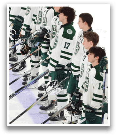 A group of hockey players standing on the ice. AI generated content