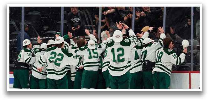 A group of hockey players celebrating a win by hugging each other. AI generated content