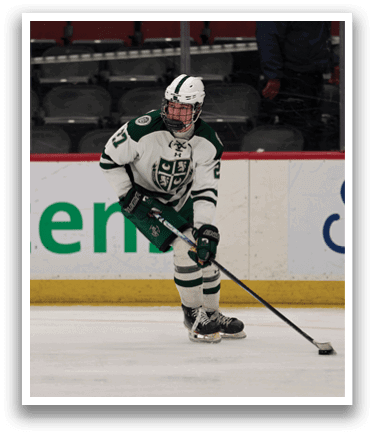 A hockey player is on the ice with his stick ready to shoot. AI generated content