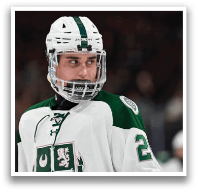 A hockey player wearing a green and white uniform with the number 22 on the back. AI generated content