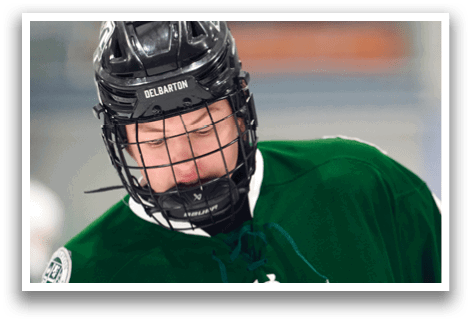 A hockey player wearing a green jersey with the word “Green Wave" on the front. AI generated content