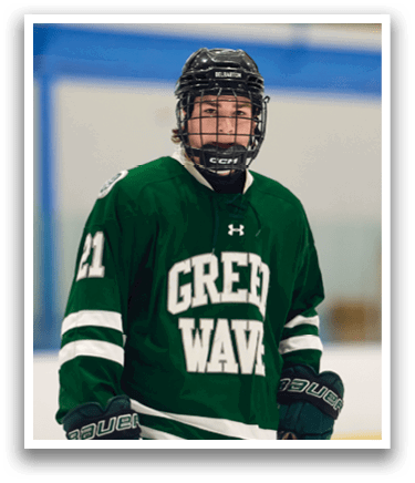 A hockey player wearing a green jersey with the number 21 on it. AI generated content