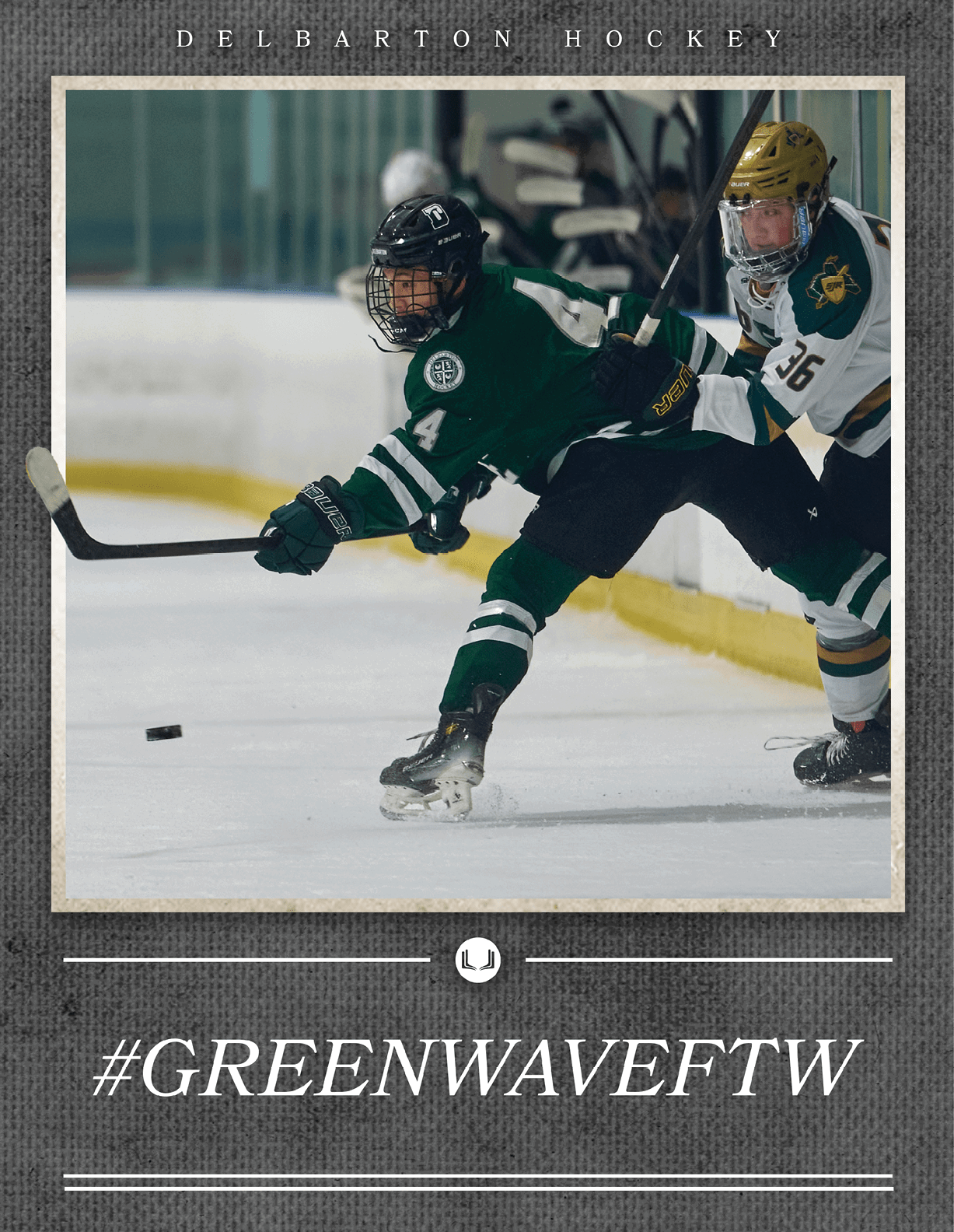 A hockey player in a green uniform is skating on the ice. AI generated content