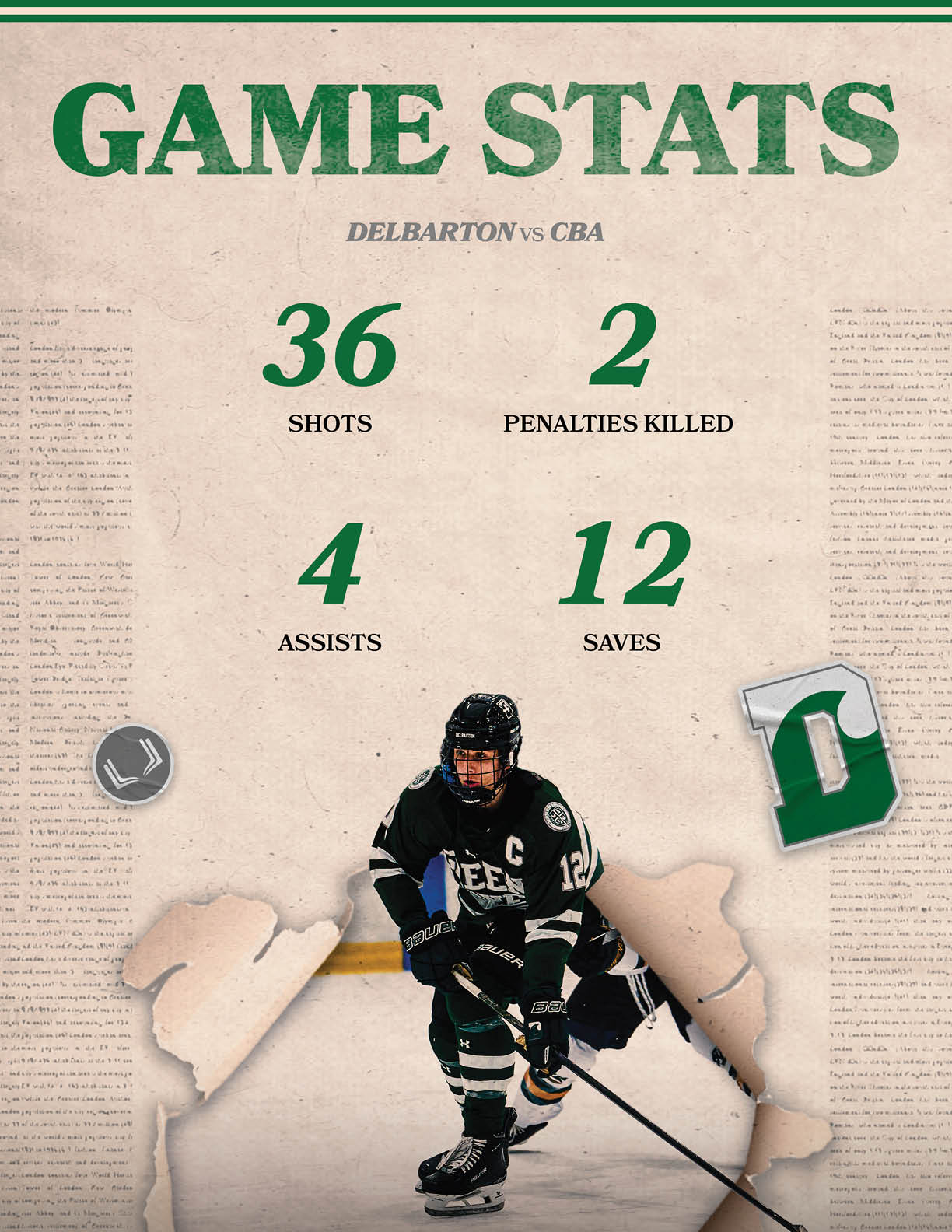A hockey player is shown on a poster with a hockey stick and a puck. AI generated content