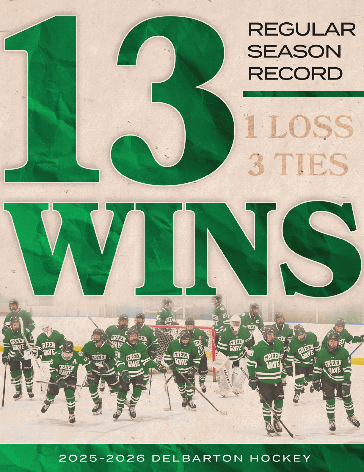 A group of hockey players in green uniforms are shown on a poster. AI generated content
