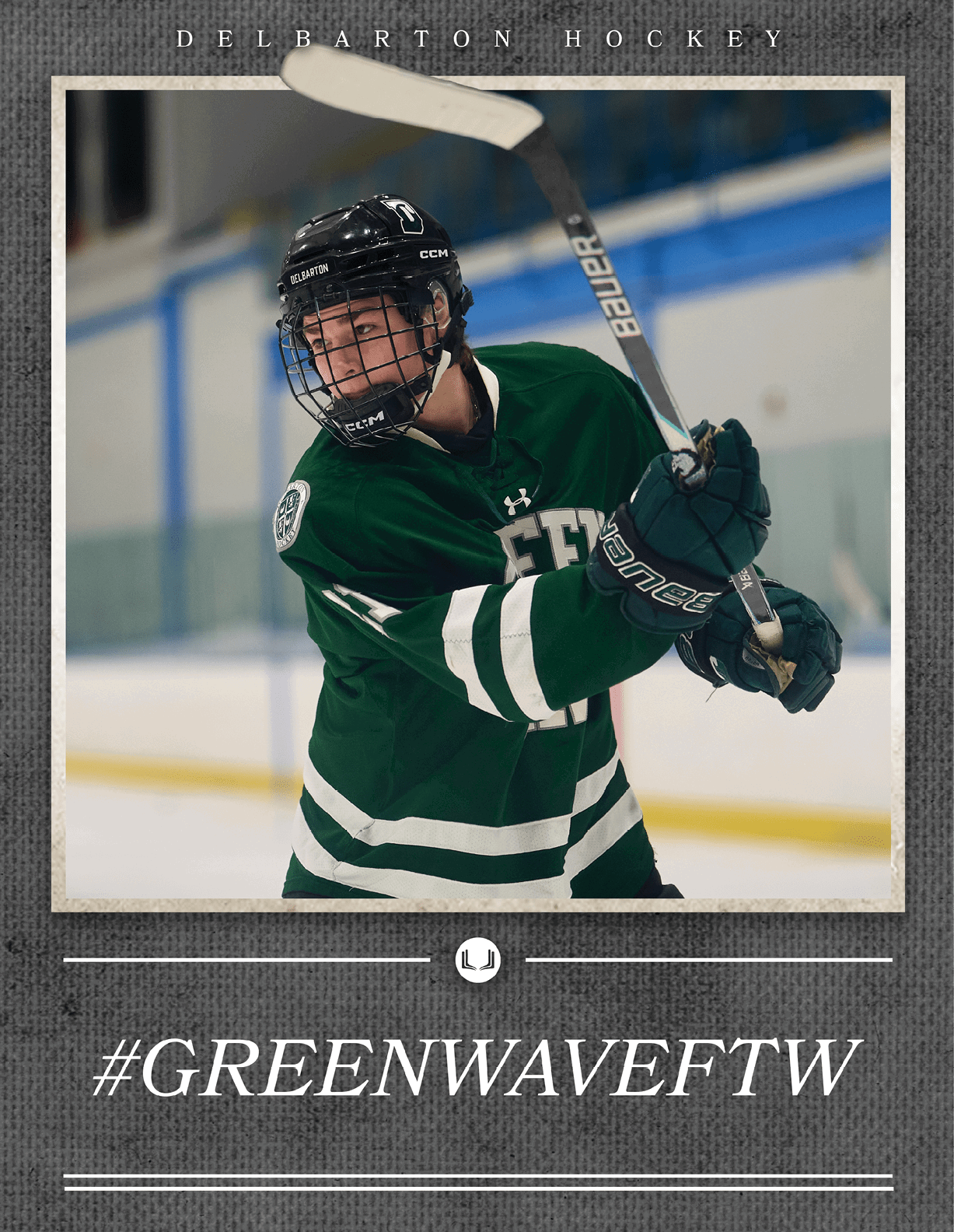 A hockey player in a green jersey is holding a stick and preparing to shoot the puck. AI generated content