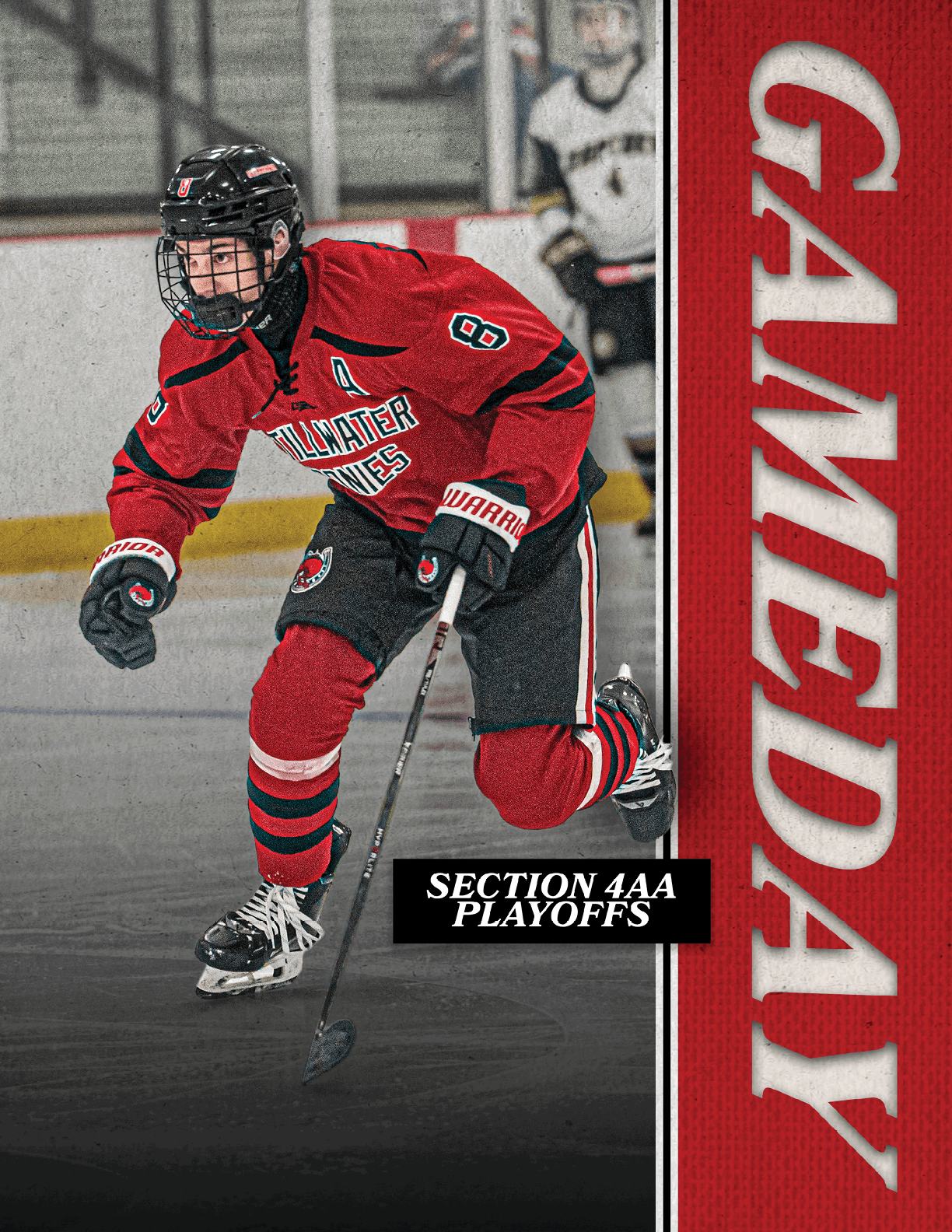A hockey player wearing a red jersey with the number 8 on it. AI generated content