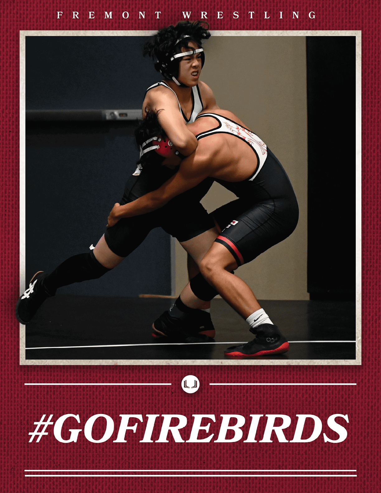 Two wrestlers in black and white uniforms are wrestling on a mat. AI generated content