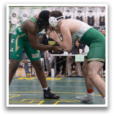 Two wrestlers are in the middle of a match, one with a green and white uniform and the other with a green and white uniform. The wrestlers are in the center of the ring, with one of them holding the other in a headlock. AI generated content