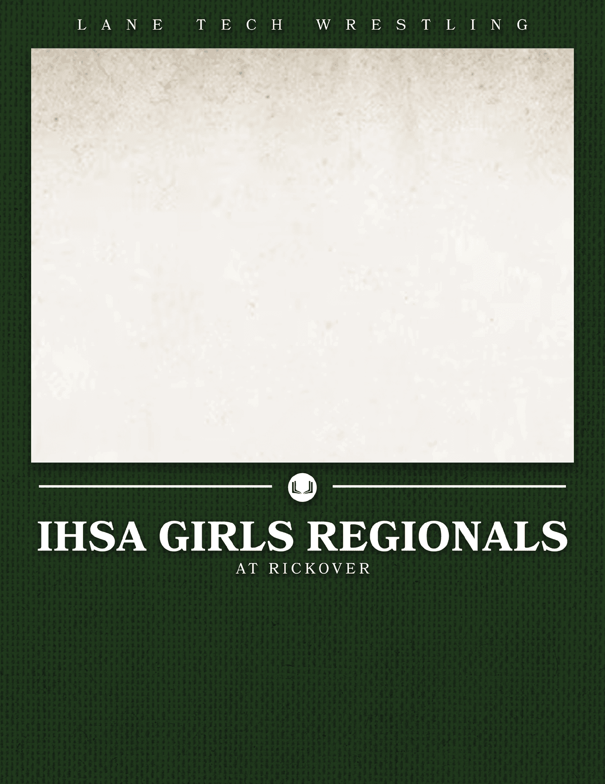 A green and white sign advertising the IHSA Girls Wrestling Regions at Rice-Krispies. AI generated content