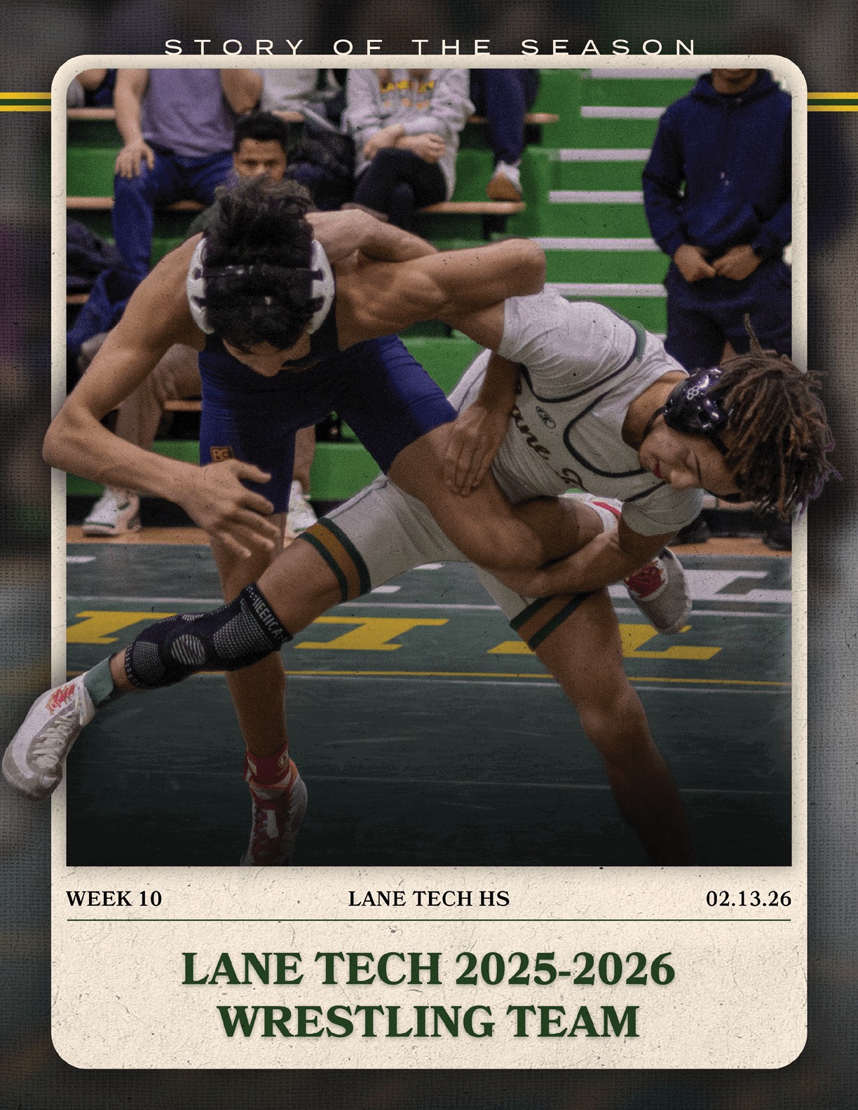 Two wrestlers in a match, one in a blue uniform and the other in a white uniform. AI generated content