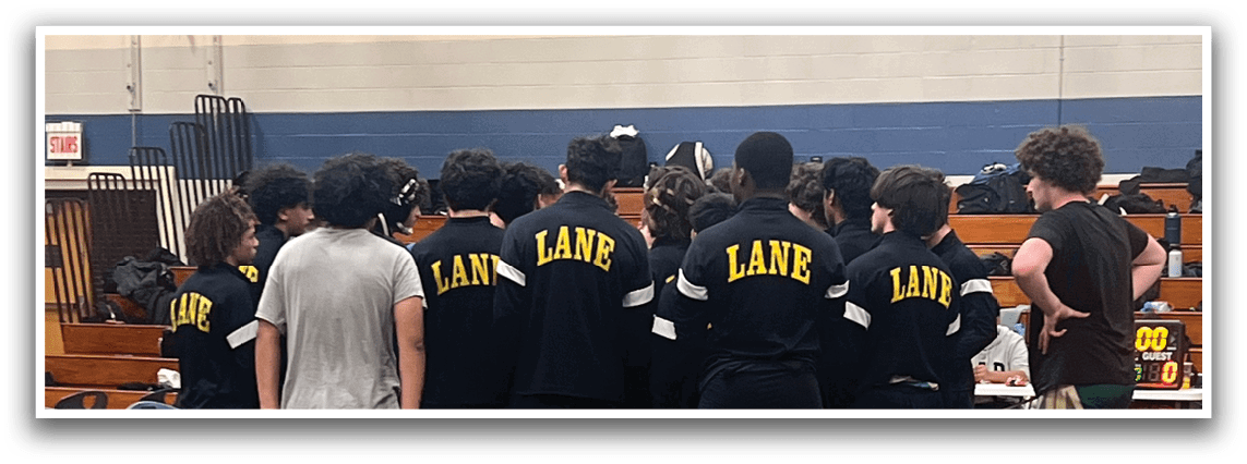 A group of people wearing black and yellow shirts are standing in a circle on a basketball court. AI generated content