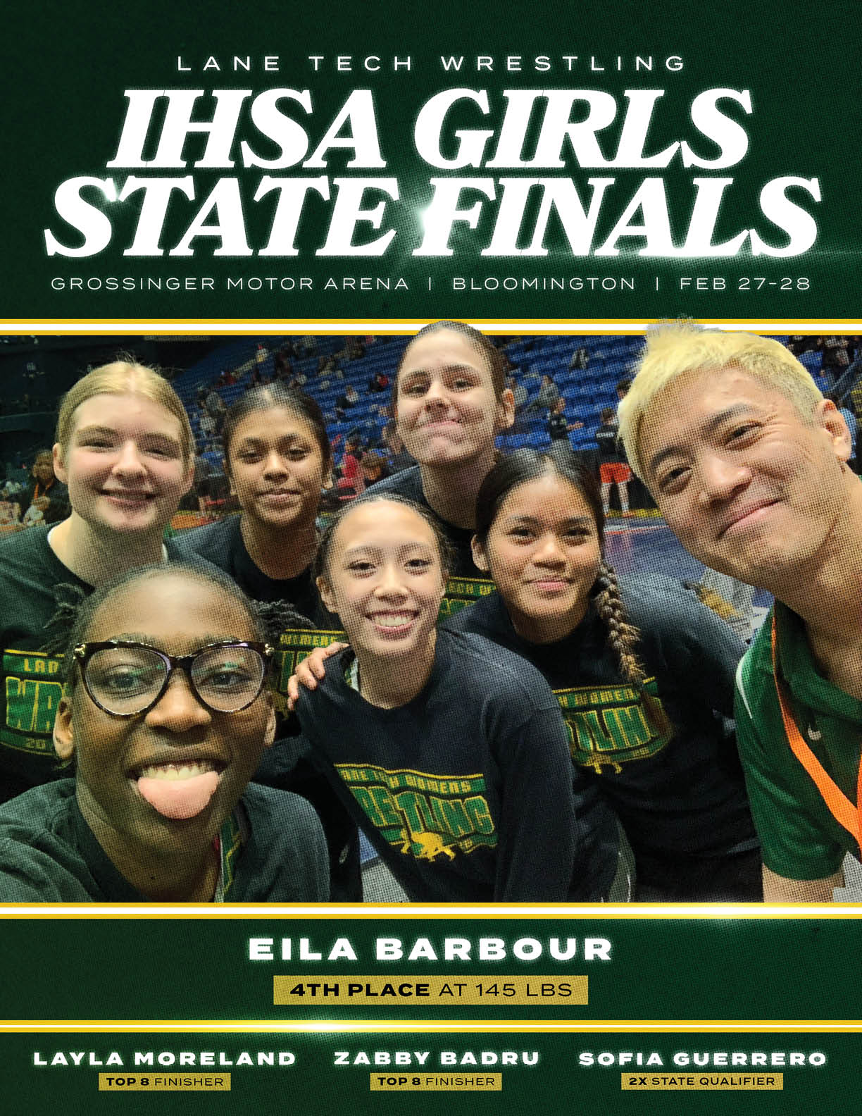 A group of girls pose for a photo at the IHSA Girls State Finals. AI generated content